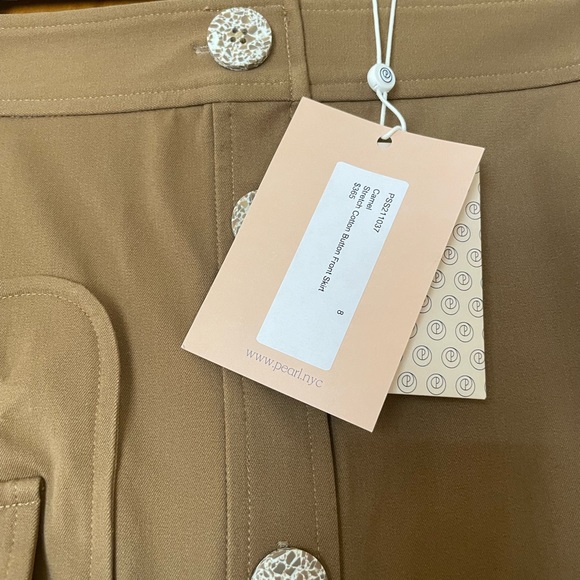 NWT Pearl by Lela Rose Stretch Cotton Button Front Skirt in Camel - Picture 11 of 15